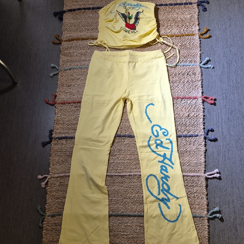 Ed Hardy Yellow Set with Blue Script